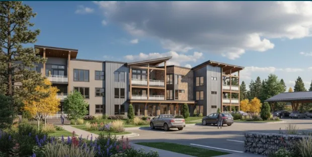 Developer rendering of the shovel-ready 100-unit Mountain West multifamily project